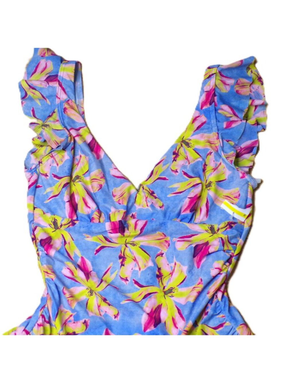🆕DKNY Ruffle Plunge One Piece Swimsuit Calypso Floral Medium - Picture 9 of 11